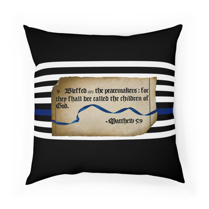 Matthew 5:9 Thin Blue Line - Black Pillow Cushion