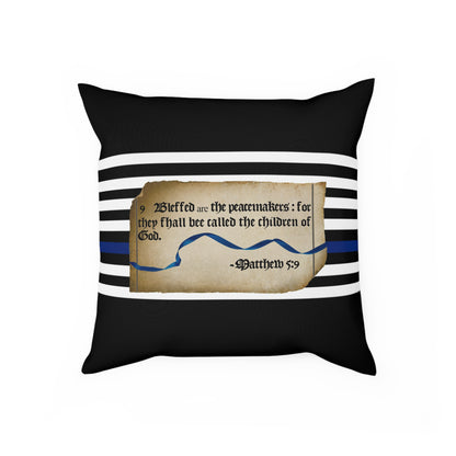 Matthew 5:9 Thin Blue Line - Black Pillow Cushion