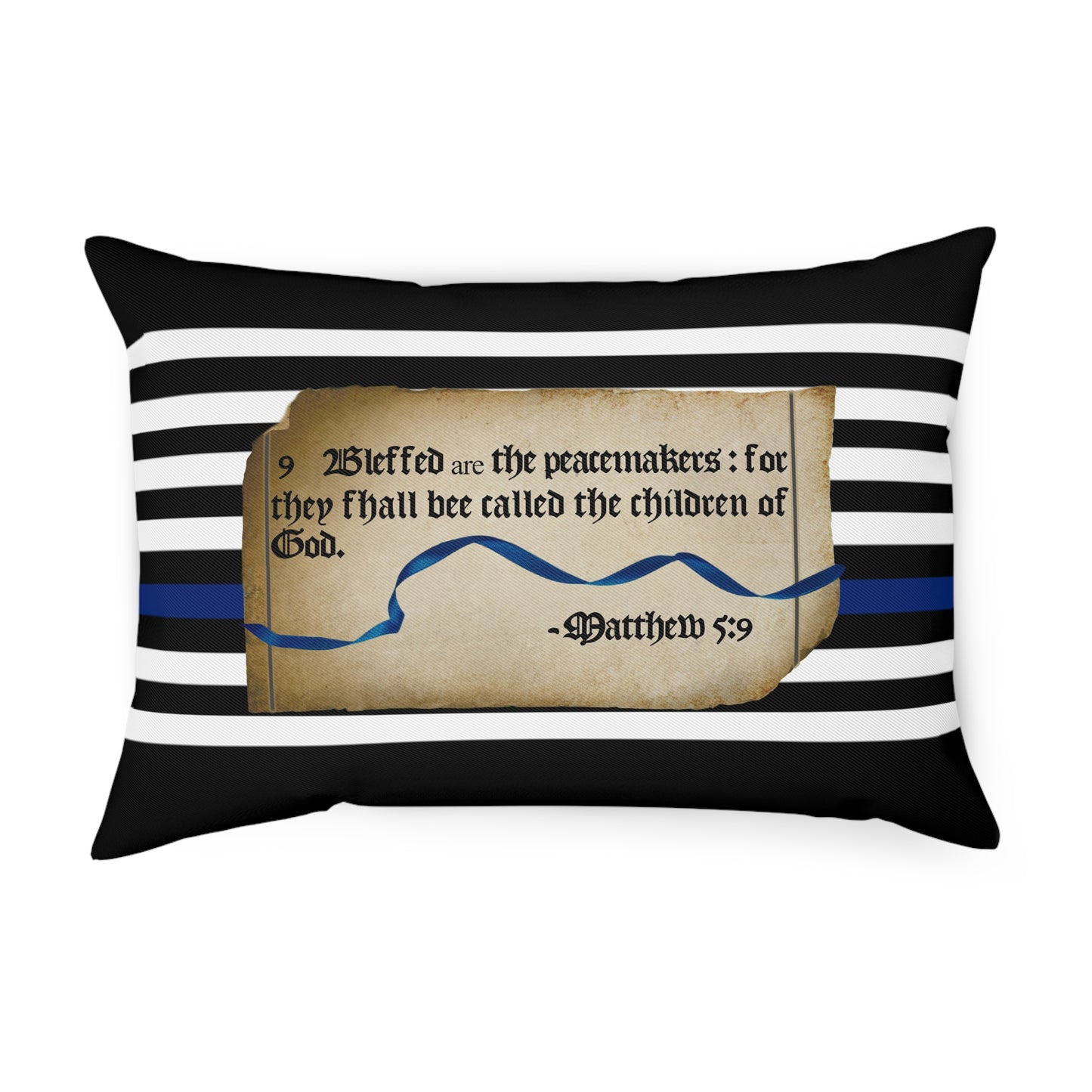 Matthew 5:9 Thin Blue Line - Black Pillow Cushion