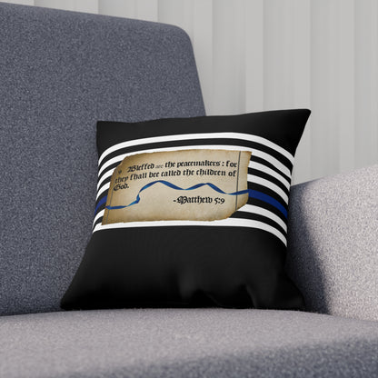 Matthew 5:9 Thin Blue Line - Black Pillow Cushion